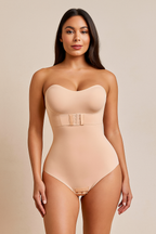 SculptEase™ Removable Strap Shapewear Bodysuit – Tummy Control Thong with Padded Bra & Front Closure