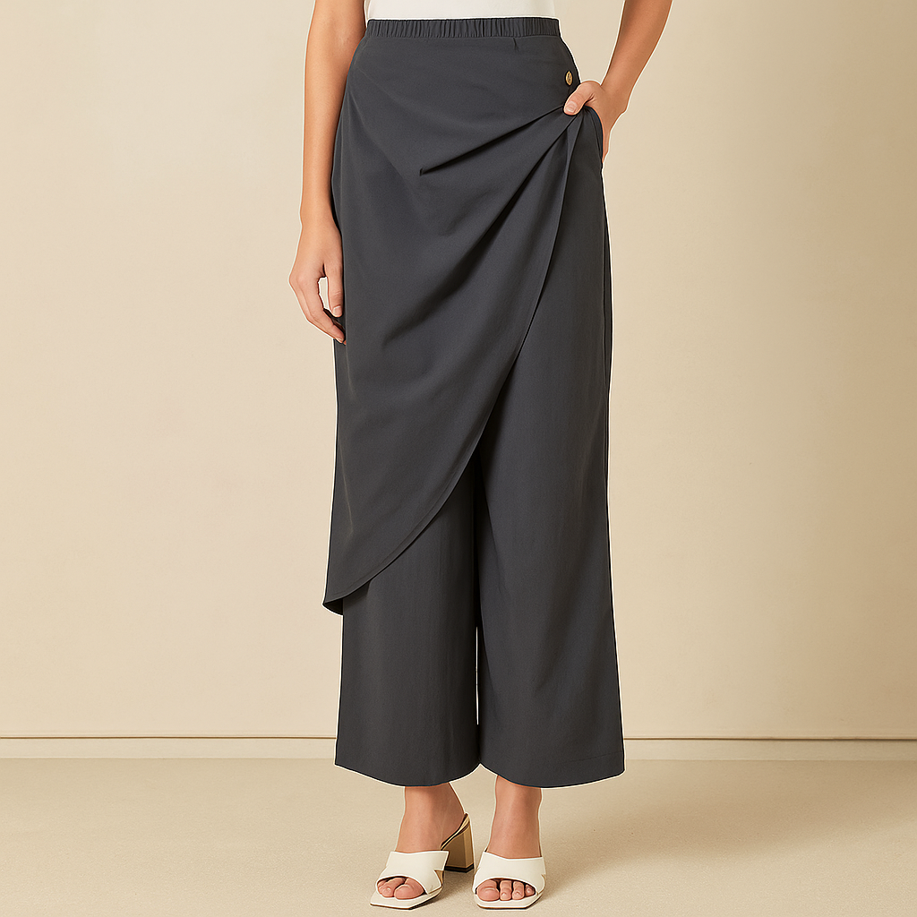 Celestia™ Loose Fit Spliced Trousers with Skirt Overlay