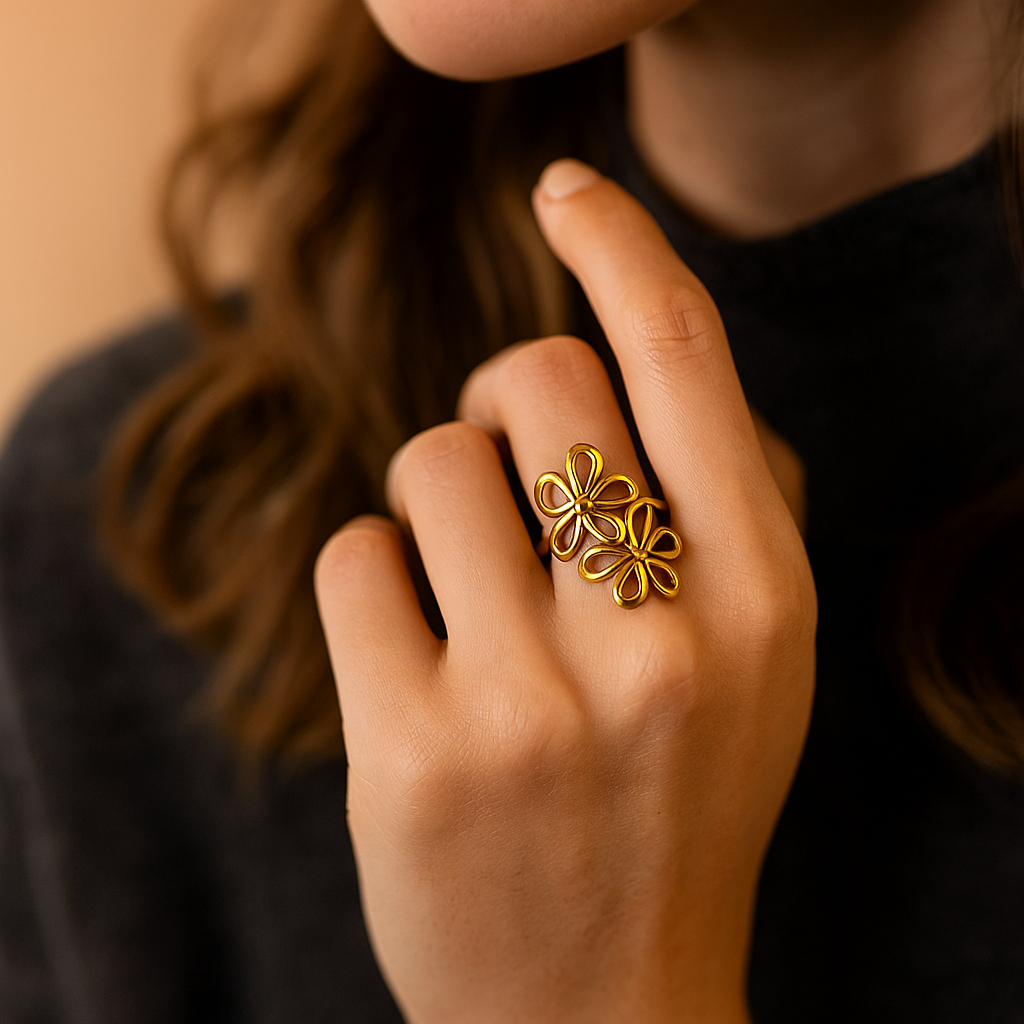 Aurelia™ Flower Open Ring – Adjustable Stainless Steel Hollow Design