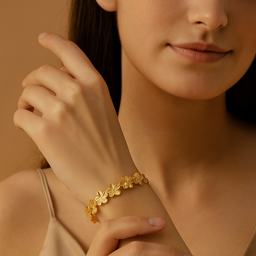 Celestia™ Gold Cuff Design Bangle – Adjustable