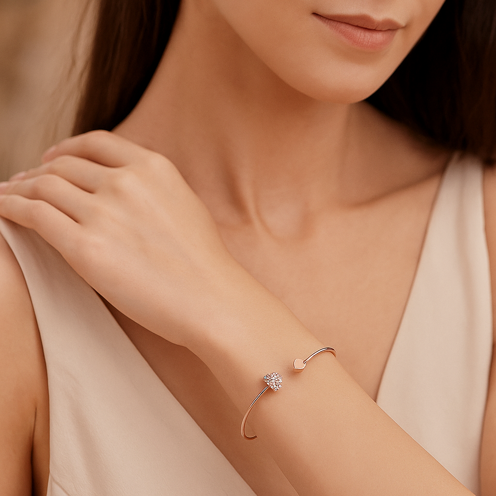 Isadora™ Adjustable Diamond Double Heart Cuff Bracelet