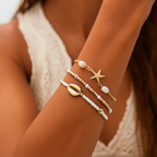 Aurielle™ Gold Boho Shell Bracelet Set - VC Edit