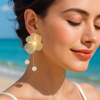 Liora™ Gold Floral Earrings with Pearl Pendant - VC Edit