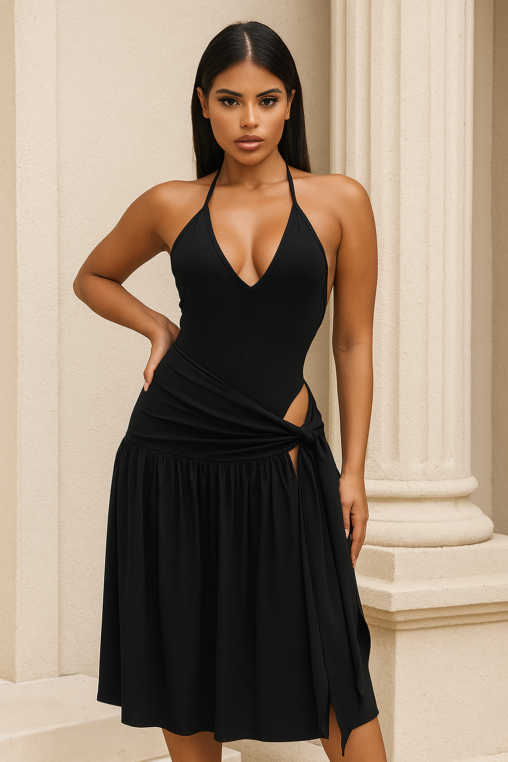 Celestia™ Halter Wrap Skirt Midi Dress