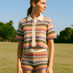 Serenya™ Knitted Stripe Short Sleeve Set - VC Edit