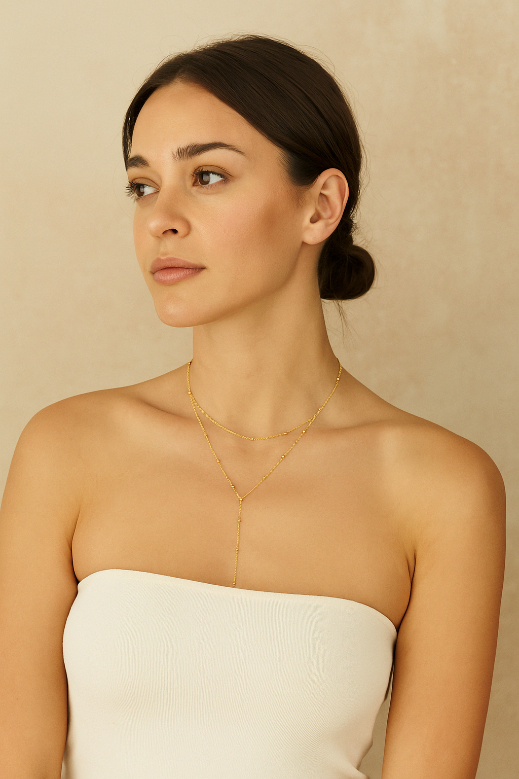 Serenya™ Gold Y-Drop Layered Beaded Necklace