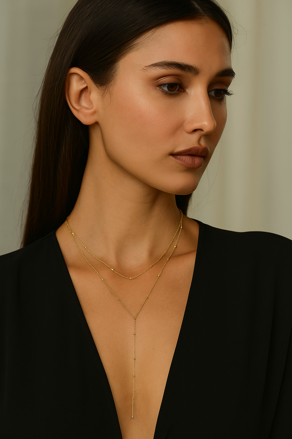 Serenya™ Gold Y-Drop Layered Beaded Necklace