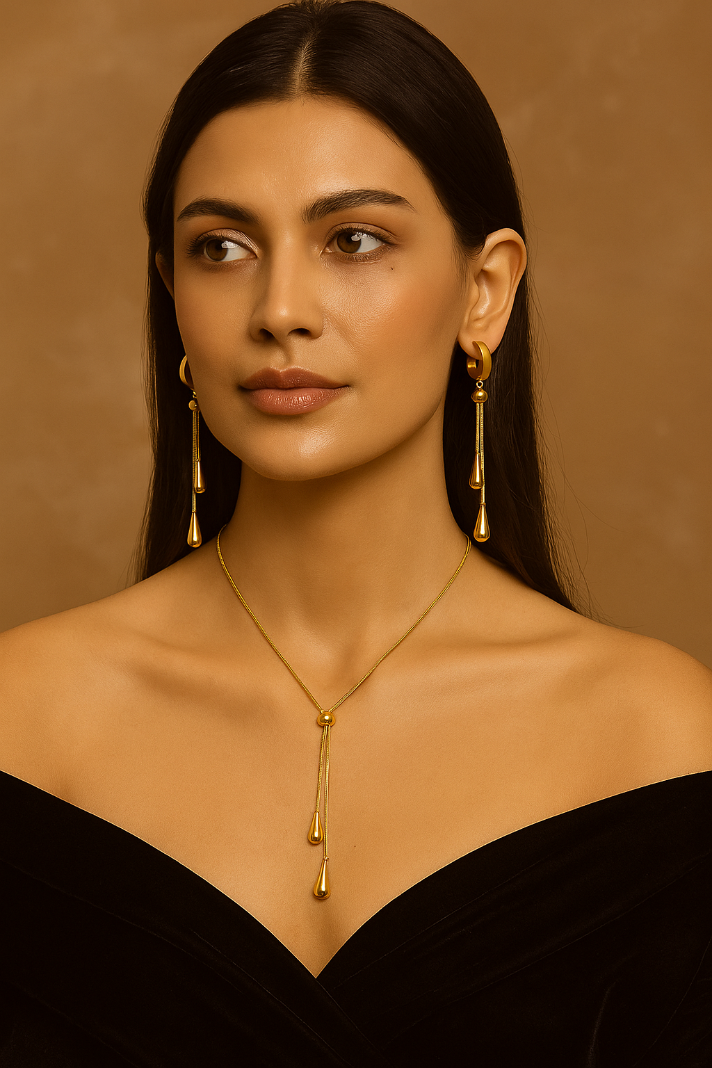 Isadora™ Gold Water Droplet Tassel Necklace & Earrings