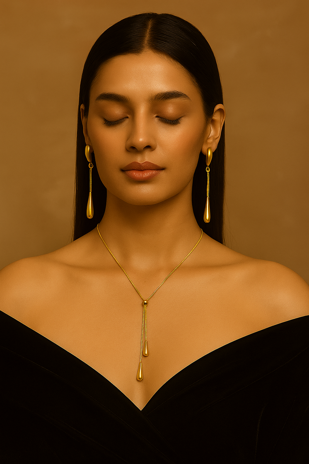 Isadora™ Gold Water Droplet Tassel Necklace & Earrings