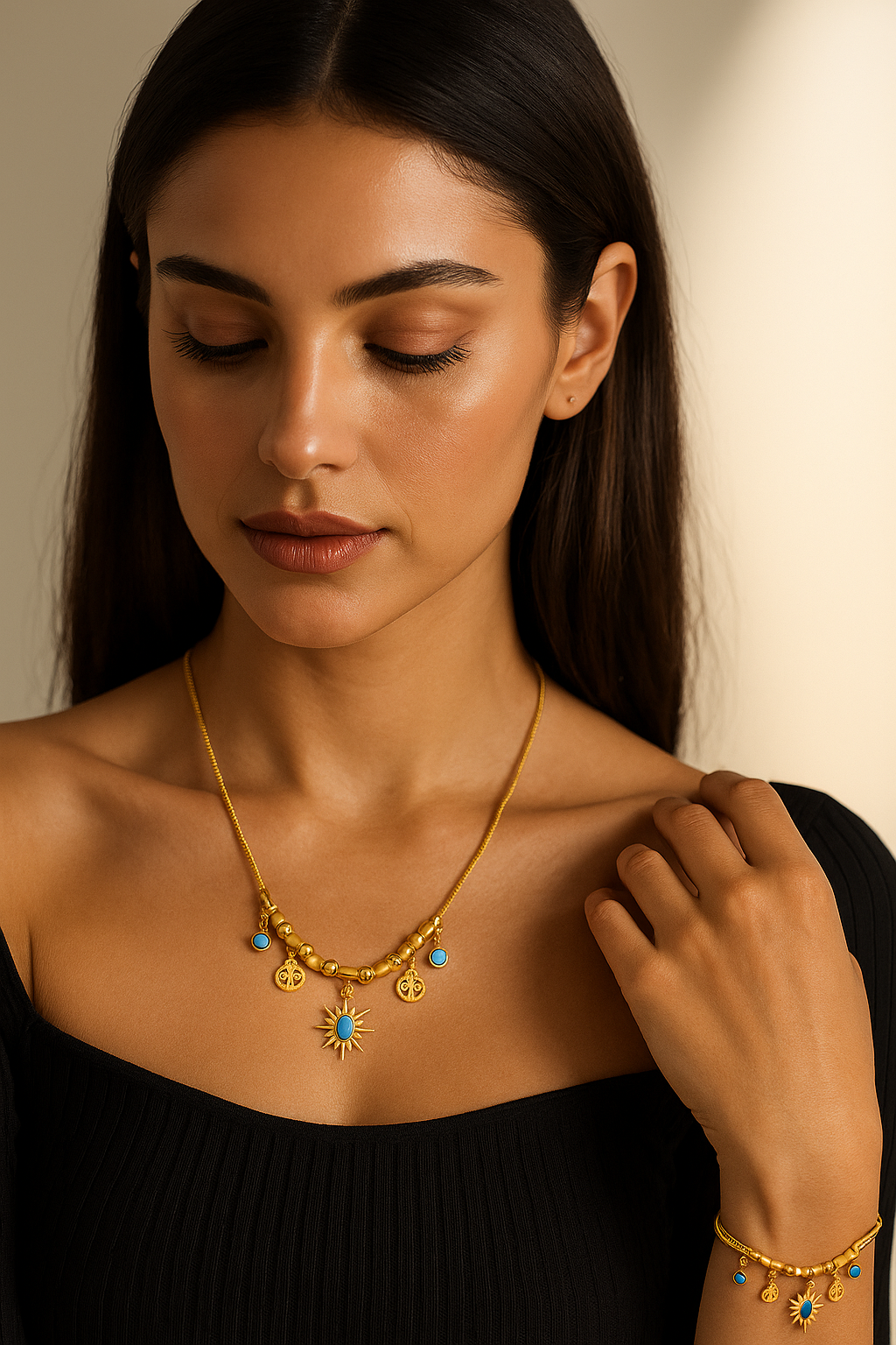 Maravelle™ Gold Gilded Charm Set – Bracelet & Necklace