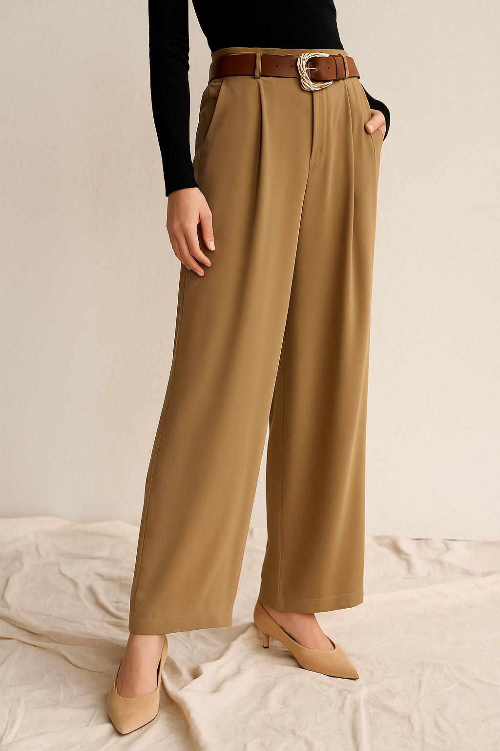 Celestia™ Soft Satin Belted Long Trousers