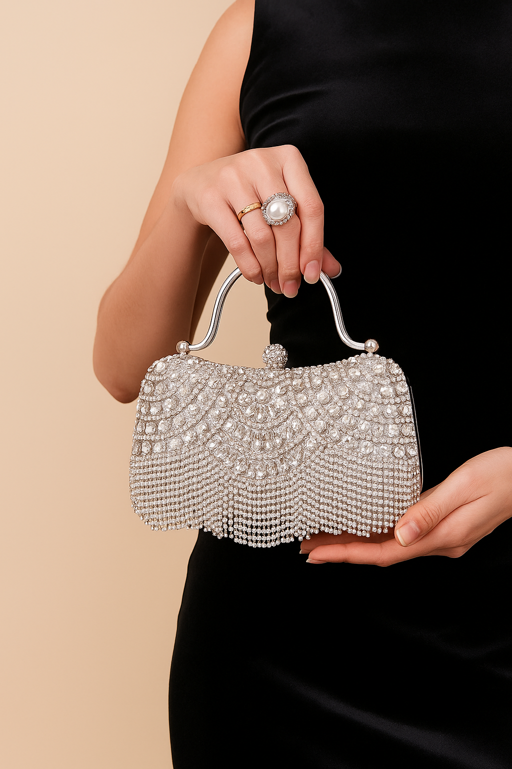 Serenya™ Diamond Tassel Metallic Handbag
