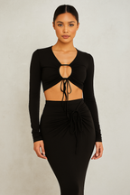Celina™ Long-Sleeved Blouse & Strap Hip Skirt Set