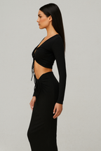Celina™ Long-Sleeved Blouse & Strap Hip Skirt Set
