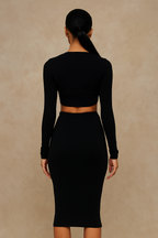 Celina™ Long-Sleeved Blouse & Strap Hip Skirt Set