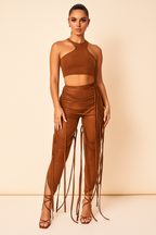 Celestia™ Leather Crop Top & Ribbon Pants Set