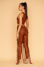 Celestia™ Leather Crop Top & Ribbon Pants Set