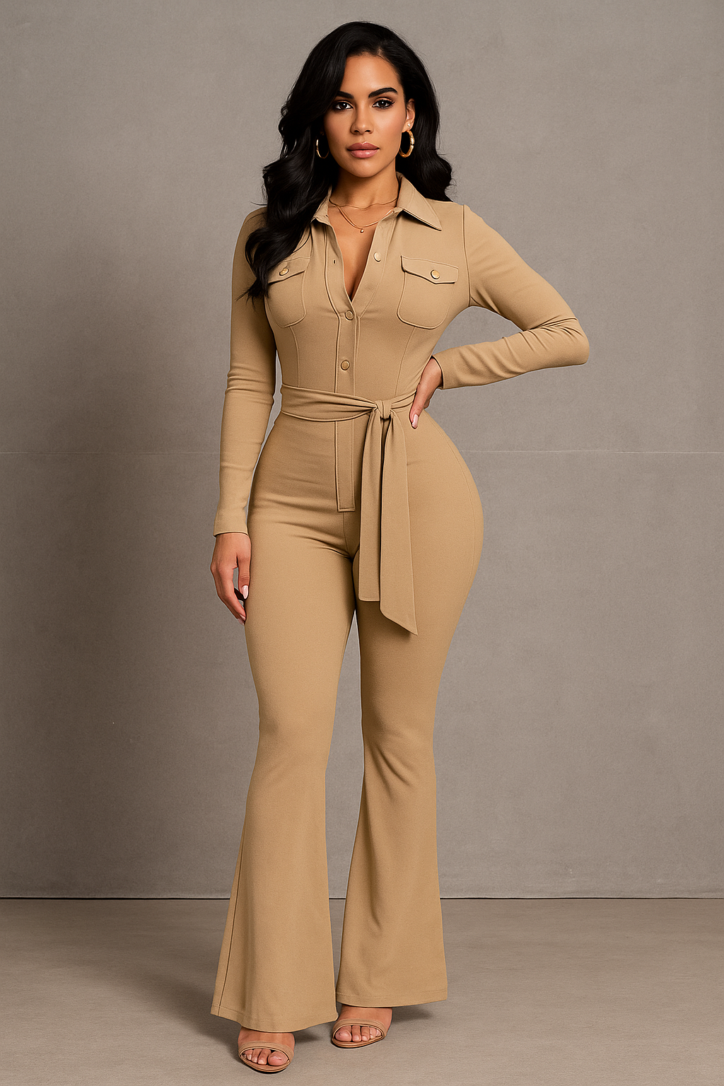 Celina™ Long Sleeve Belted Jumpsuit