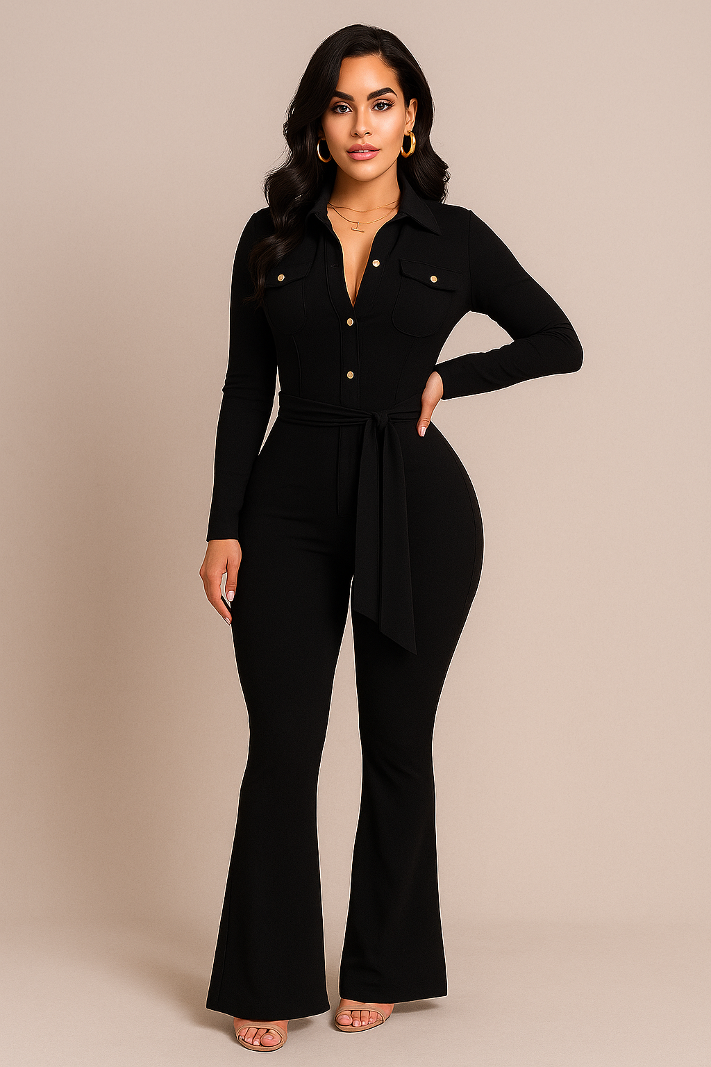 Celina™ Long Sleeve Belted Jumpsuit