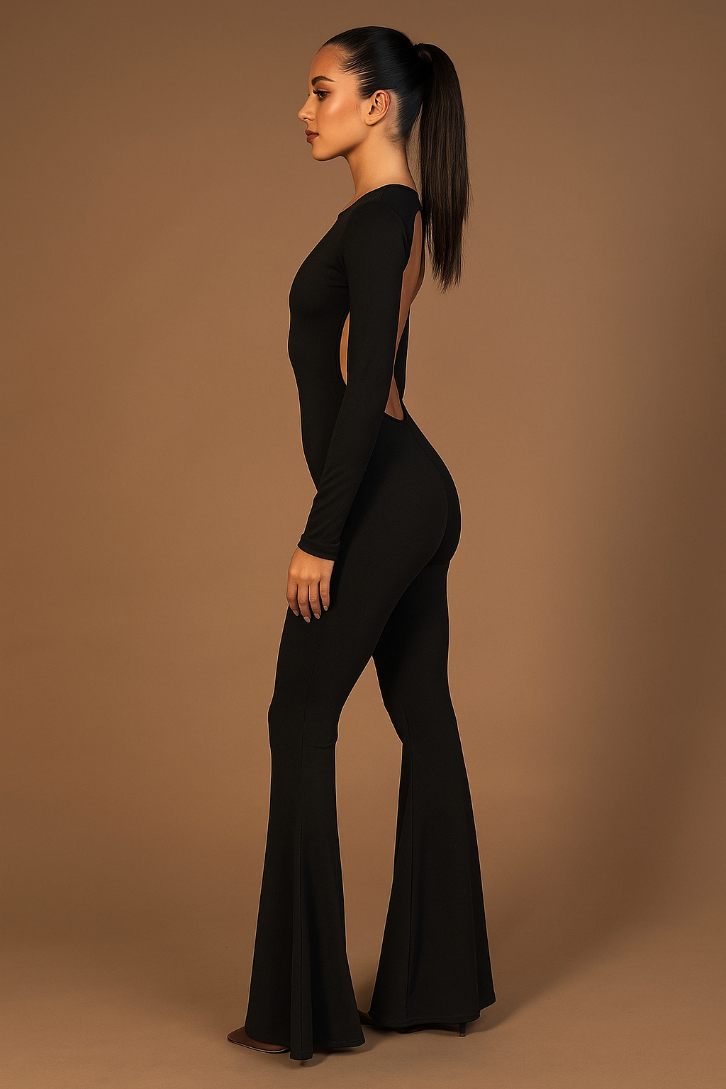 Isadora™ Backless Bodycon Flared Jumpsuit