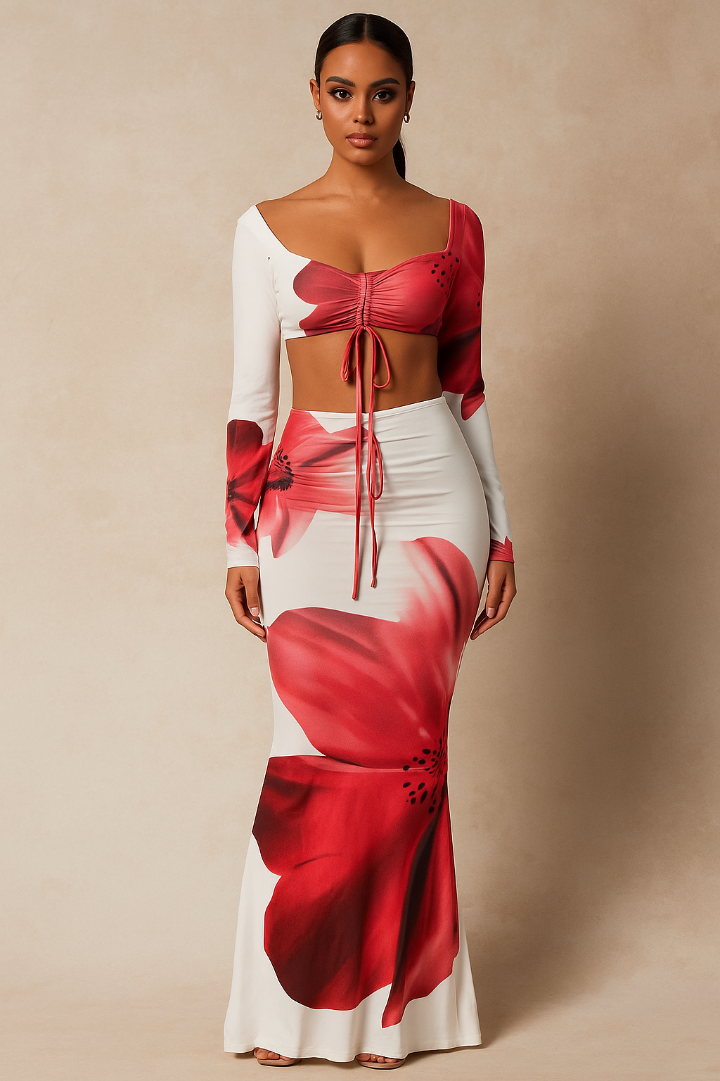 Serenya™ Floral Lace-Up Top & Skirt Set