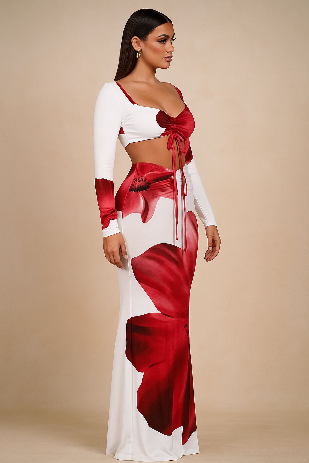 Serenya™ Floral Lace-Up Top & Skirt Set