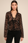Cassiane™ Leopard Sheer Flare Sleeve Shirt