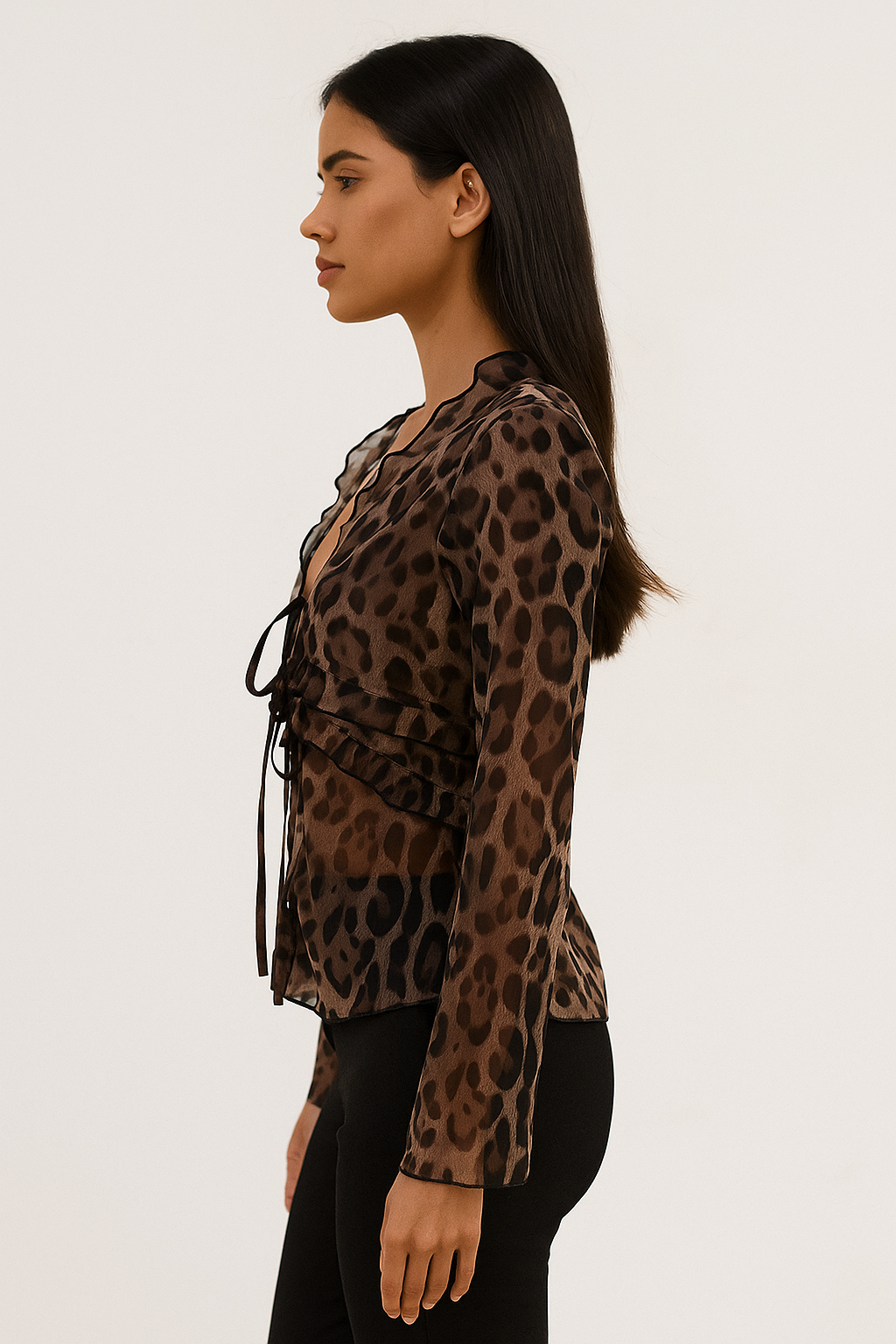 Cassiane™ Leopard Sheer Flare Sleeve Shirt