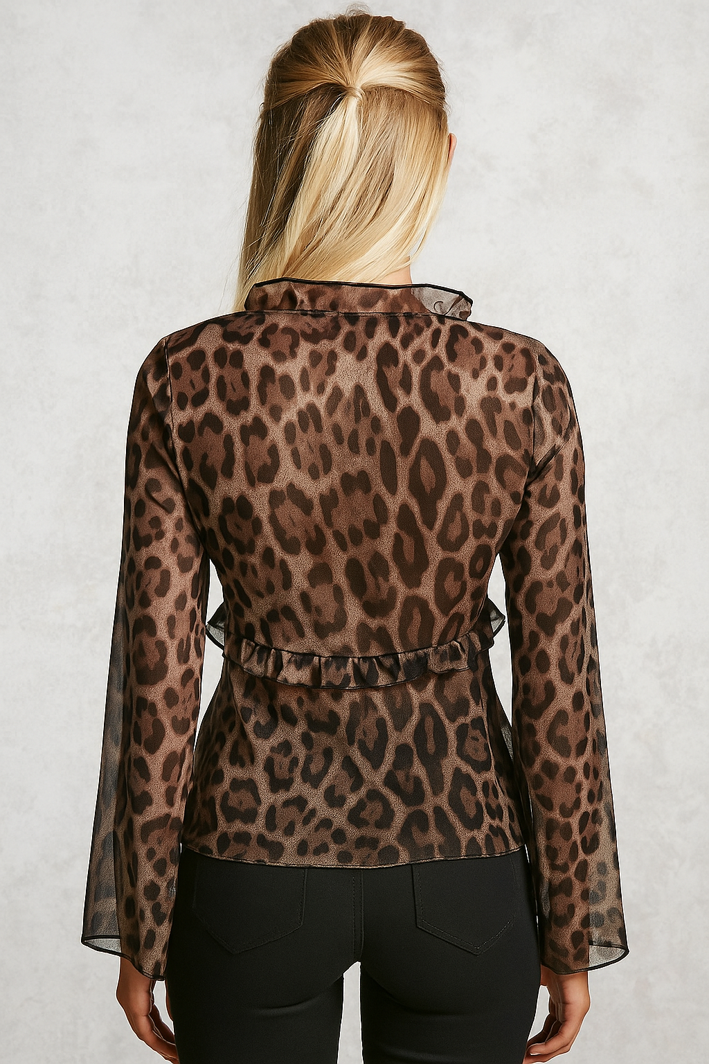Cassiane™ Leopard Sheer Flare Sleeve Shirt