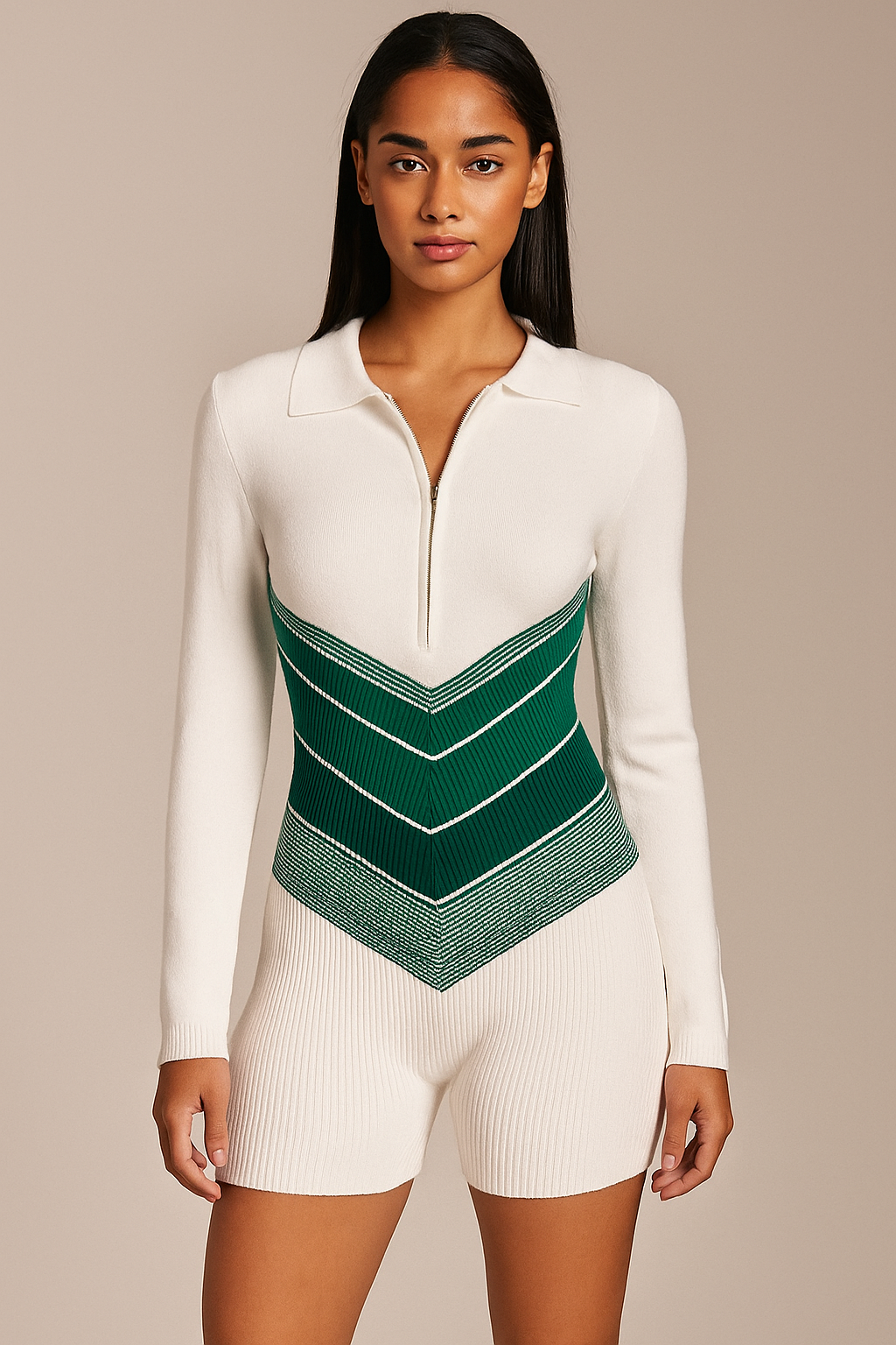 Thaliora™ Knitted Panelled Striped Mini Playsuit