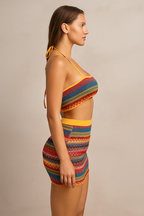 Serenya™ Knitted Striped Halter Bandage Top & Mini Skirt Set