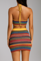 Serenya™ Knitted Striped Halter Bandage Top & Mini Skirt Set
