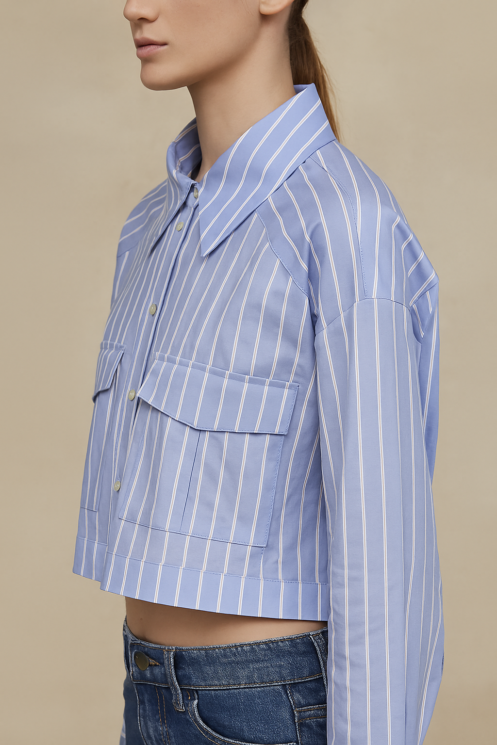 Celestia™ Loose Striped Cropped Blouse