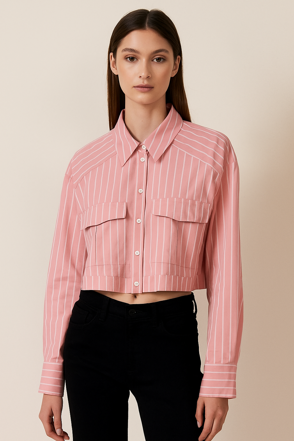 Celestia™ Loose Striped Cropped Blouse