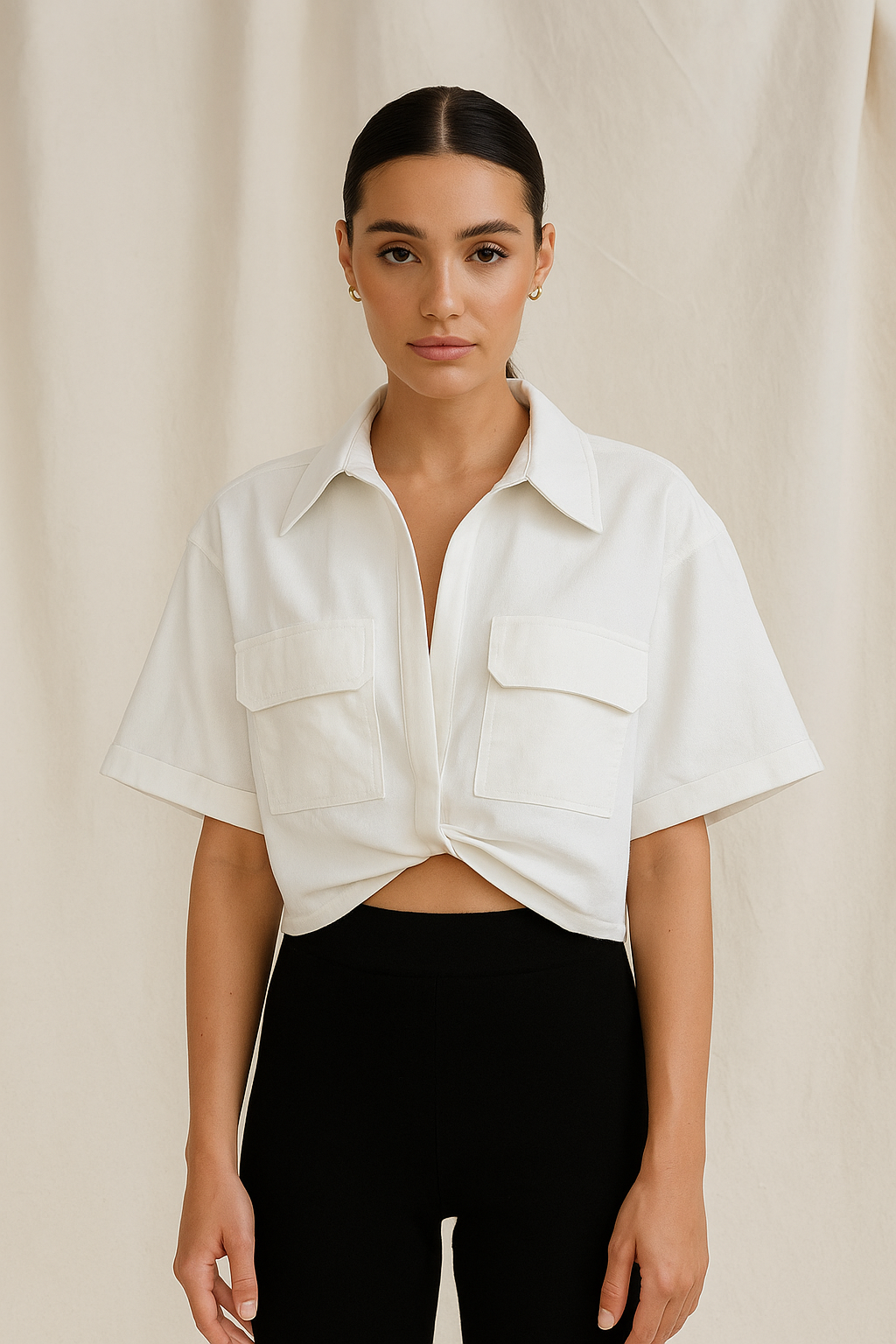 Serenya™ Asymmetrical Knot Short Sleeve Shirt
