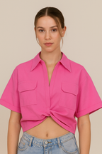 Serenya™ Asymmetrical Knot Short Sleeve Shirt