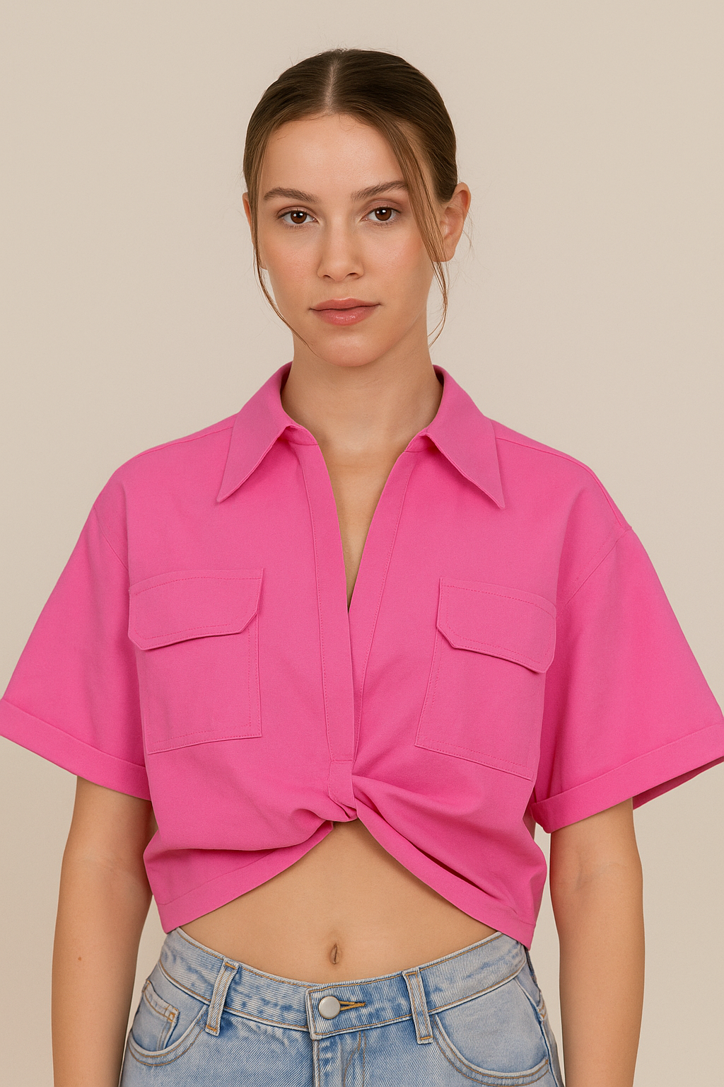 Serenya™ Asymmetrical Knot Short Sleeve Shirt