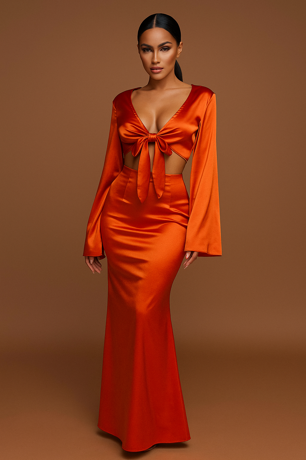 Celina™ Satin Flare Shirt & Maxi Skirt Set