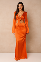 Celina™ Satin Flare Shirt & Maxi Skirt Set