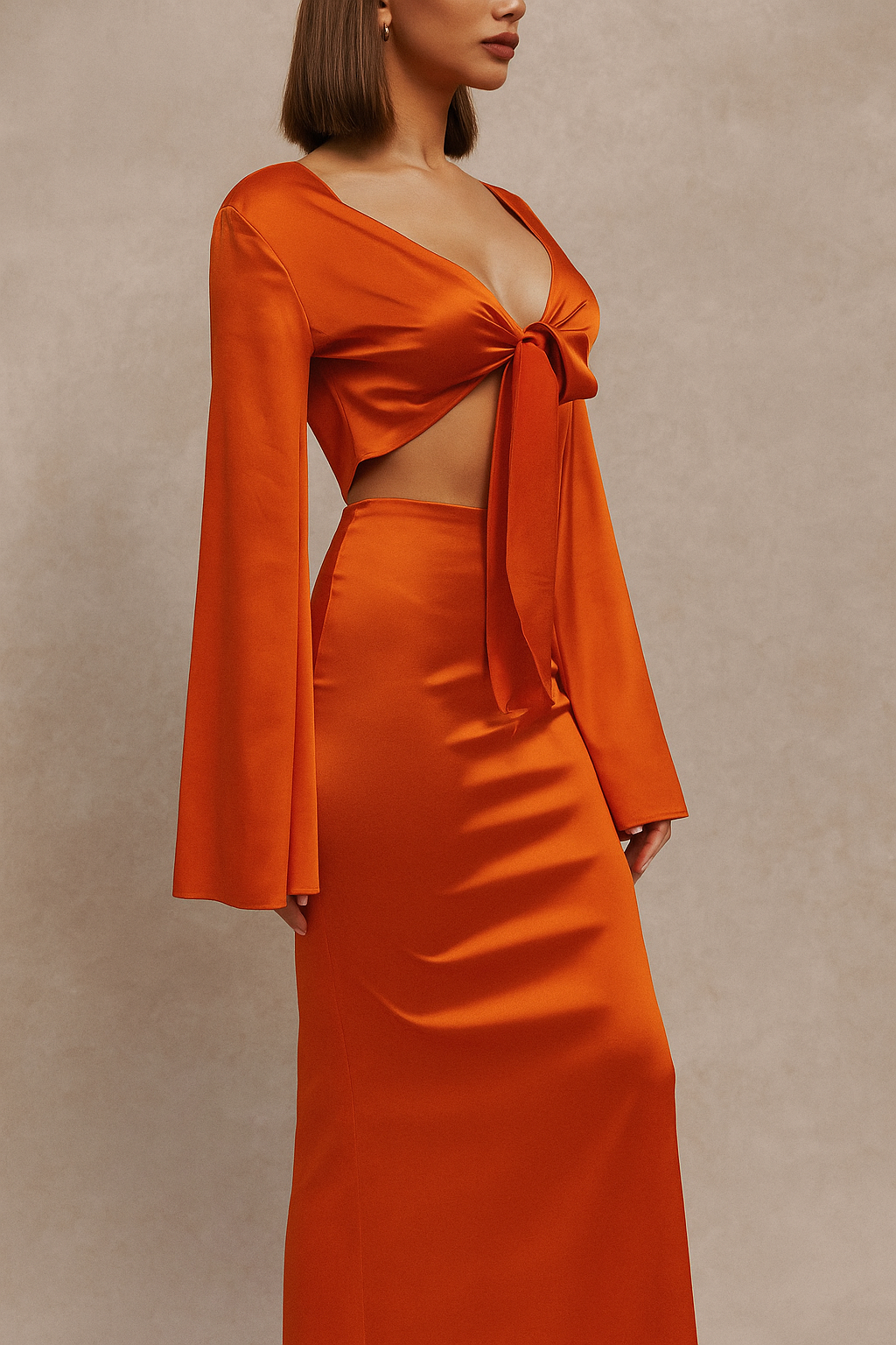 Celina™ Satin Flare Shirt & Maxi Skirt Set