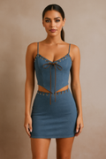 Celestia™ Denim Lace Up Top & Mini Skirt Set