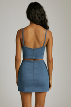 Celestia™ Denim Lace Up Top & Mini Skirt Set