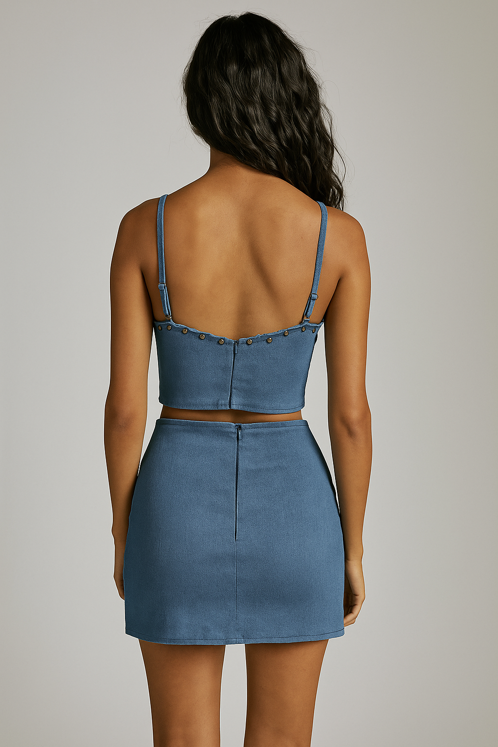 Celestia™ Denim Lace Up Top & Mini Skirt Set