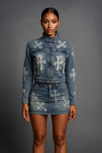Celina™ Zipper Jacket & Mini Skirt Denim Set