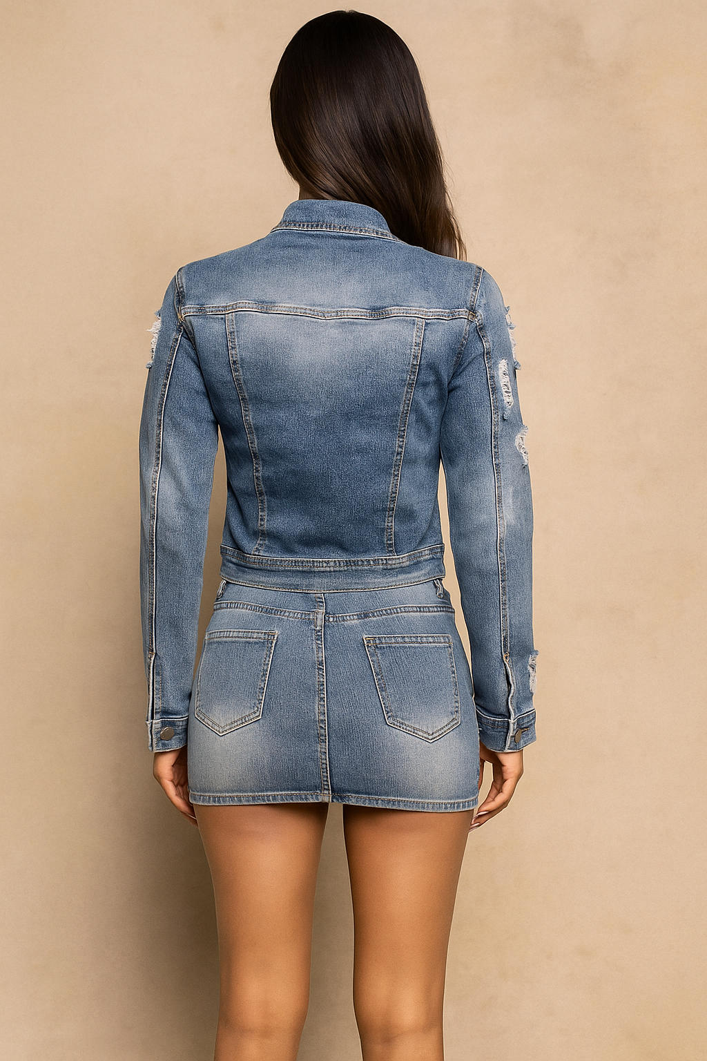 Celina™ Zipper Jacket & Mini Skirt Denim Set