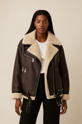 Aurelia™ Leather Aviator Fur Jacket - Double Sided