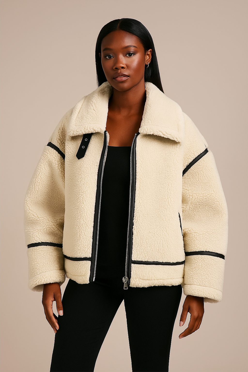 Aurelia™ Leather Aviator Fur Jacket - Double Sided