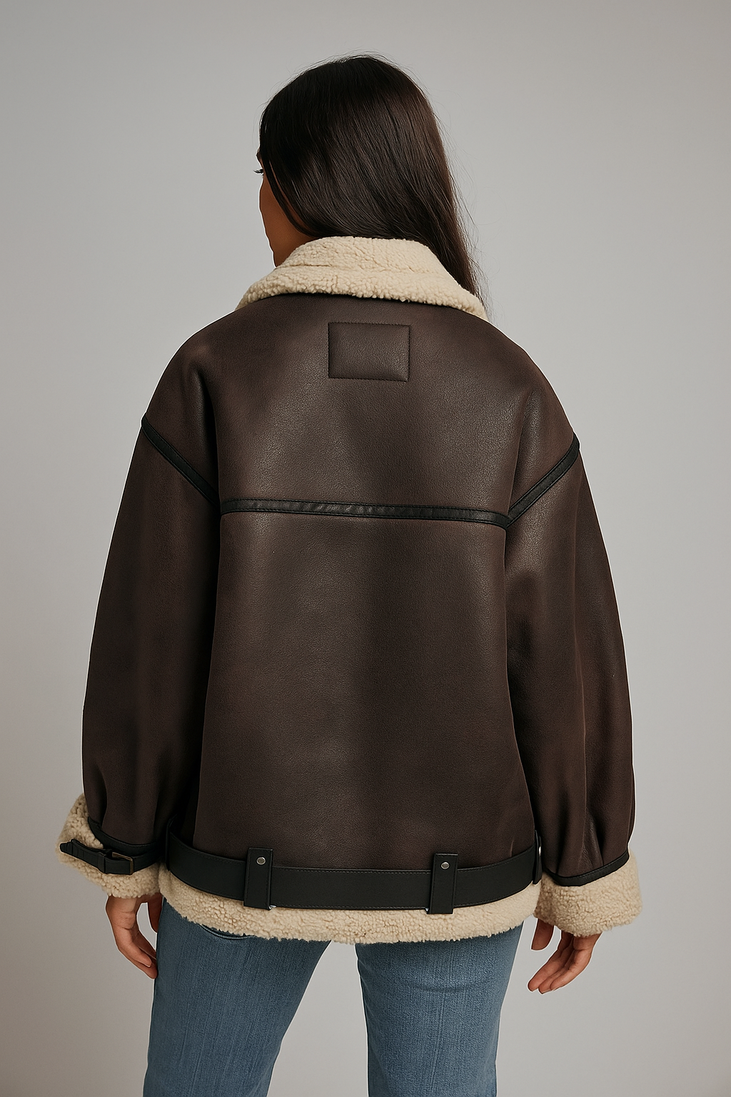 Aurelia™ Leather Aviator Fur Jacket - Double Sided