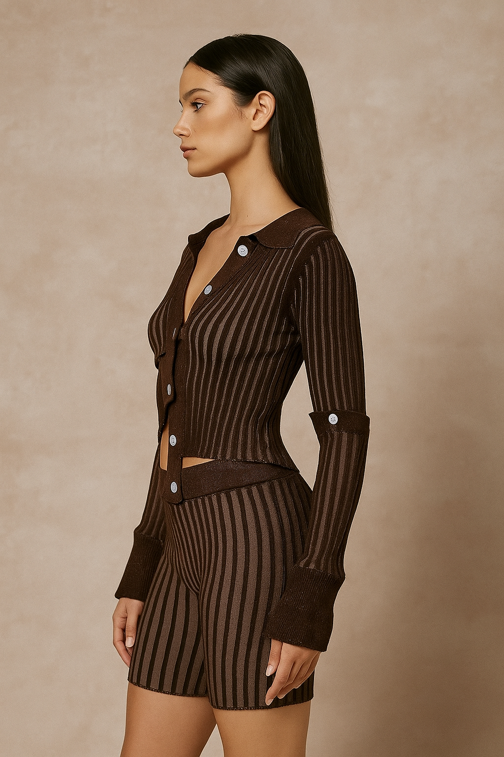 Valoria™ Crochet Button Striped Top & Shorts Set