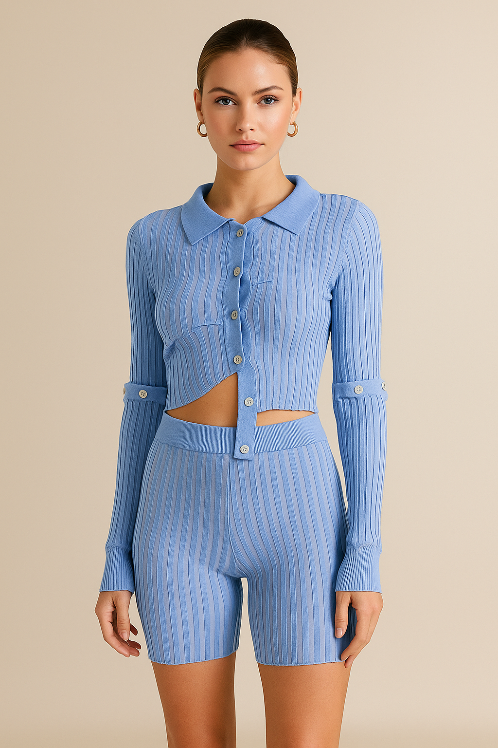 Valoria™ Crochet Button Striped Top & Shorts Set